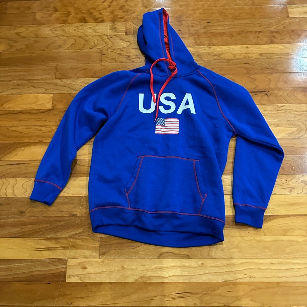 Blue USA Hoodie with Red Accents